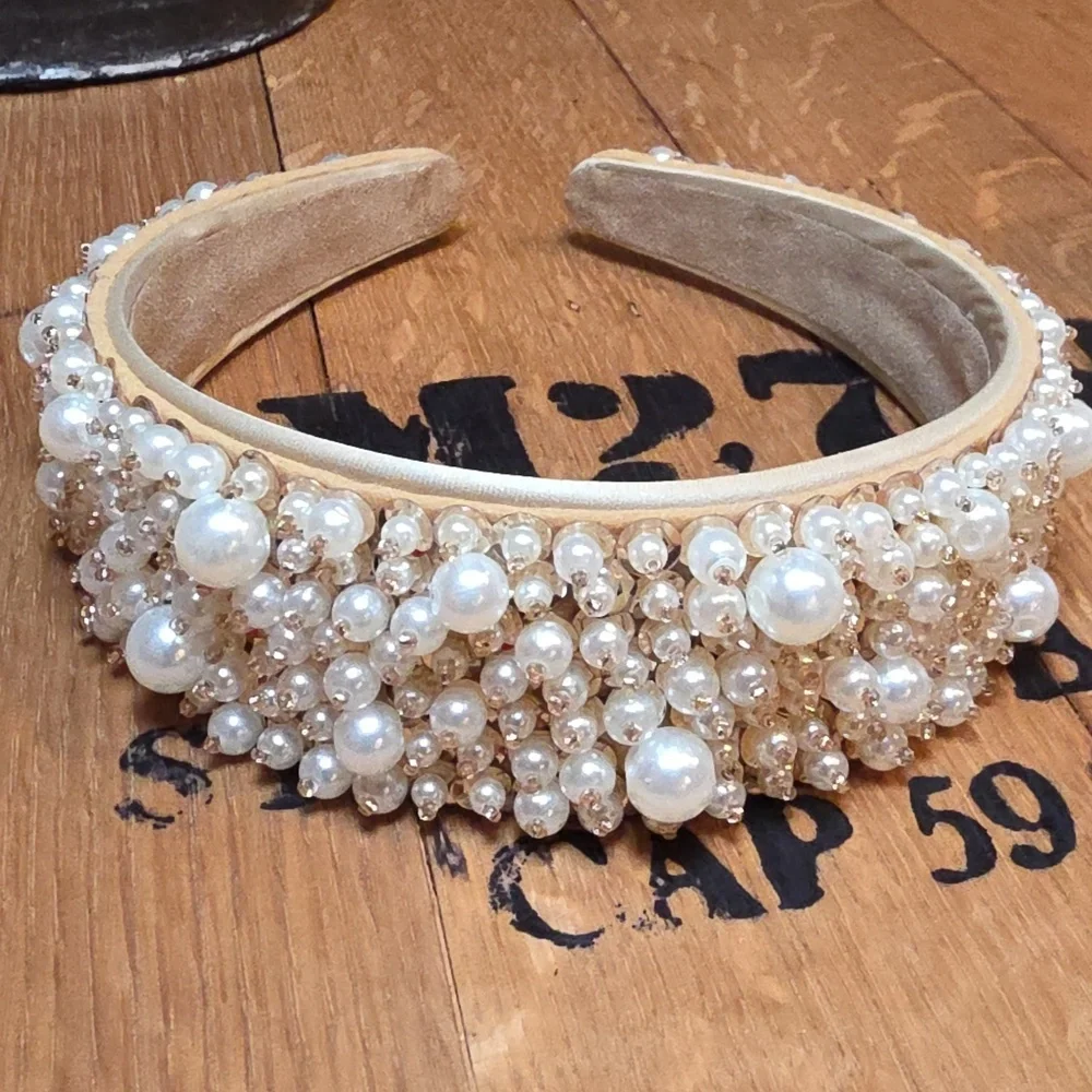 Anthropologie Pearl Embellished Headband NWOT Hand Sewn Beautiful